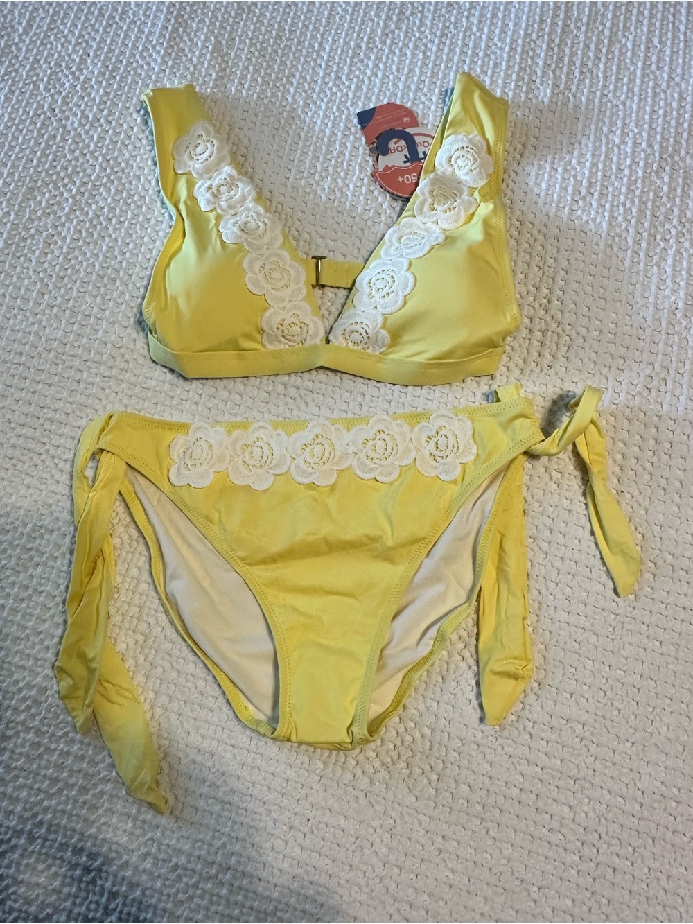 Yellow Floral Appliqué Bikini Set UPF 50 Quick Dry
